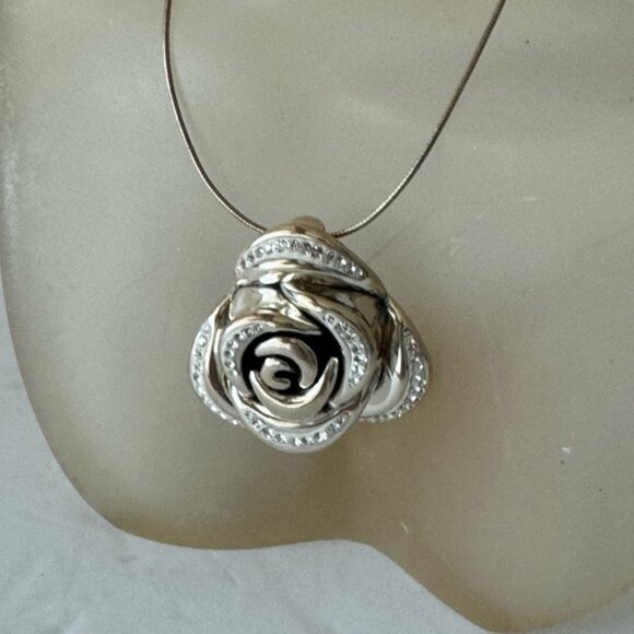 Sterling Silver 925 Omega Necklace with Electroform Rose Flower Pendant - Picture 13 of 14